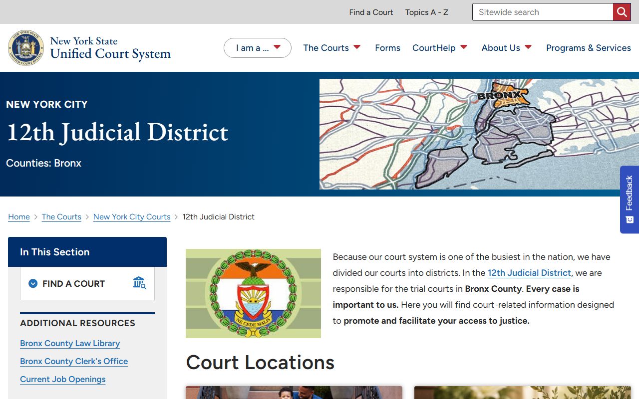 Bronx Supreme Court legacy 12th Judicial District page with court contacts