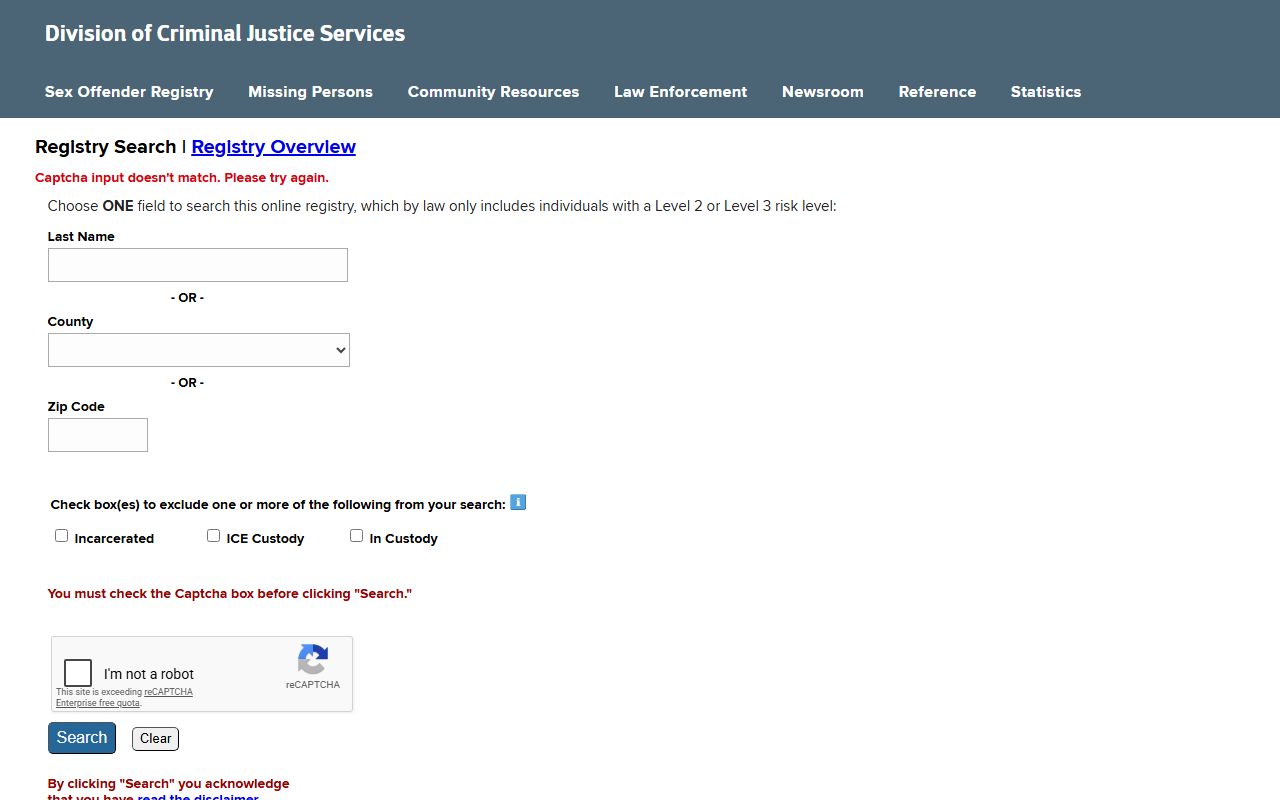 New York sex offender registry search for Bronx County