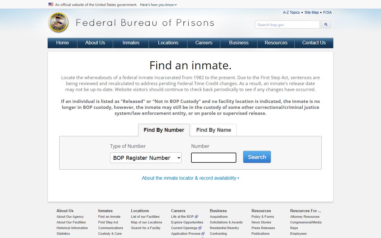 Federal Bureau of Prisons inmate locator for Bronx federal release lookup