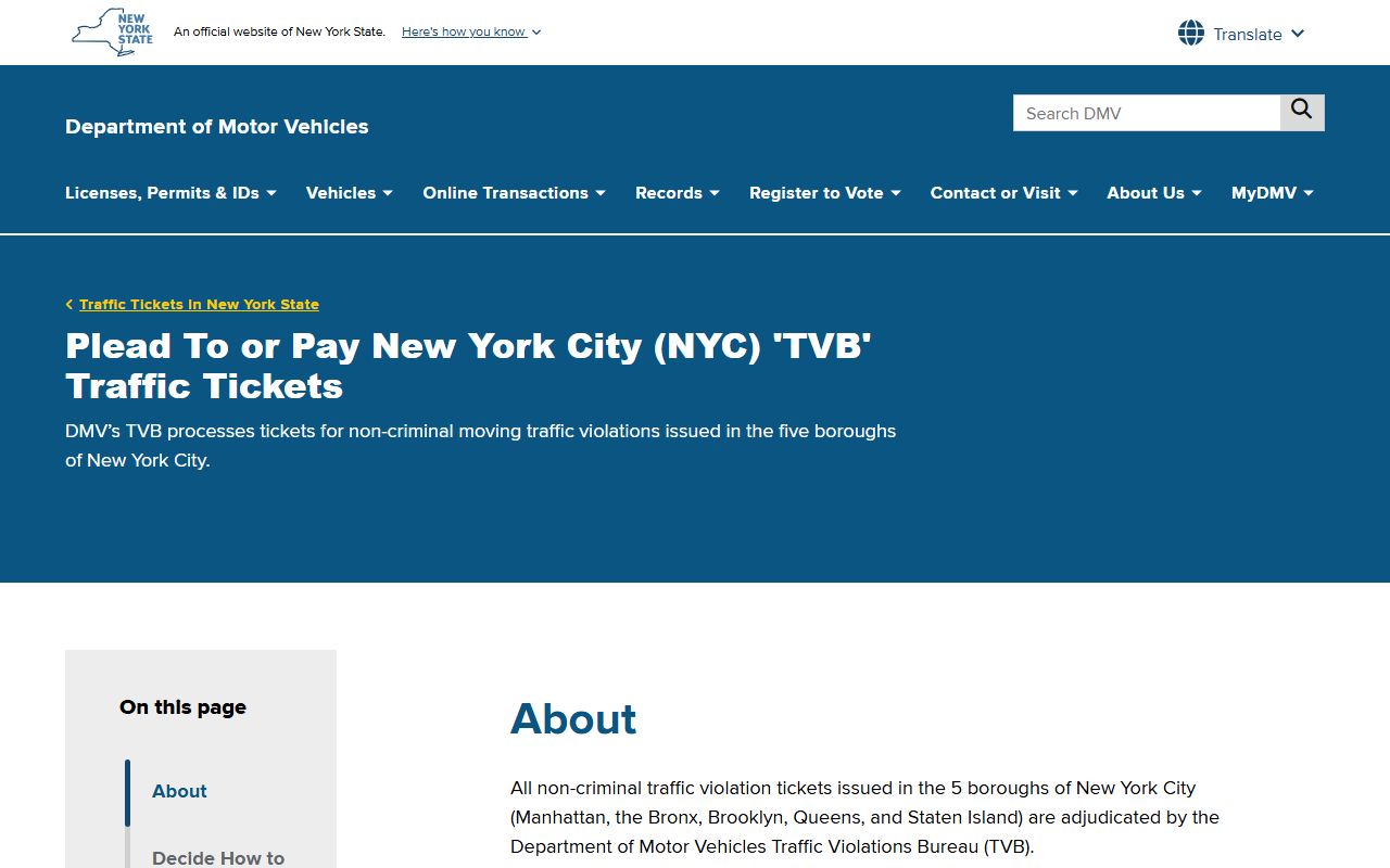 DMV NYC TVB traffic ticket instructions for Bronx traffic court records