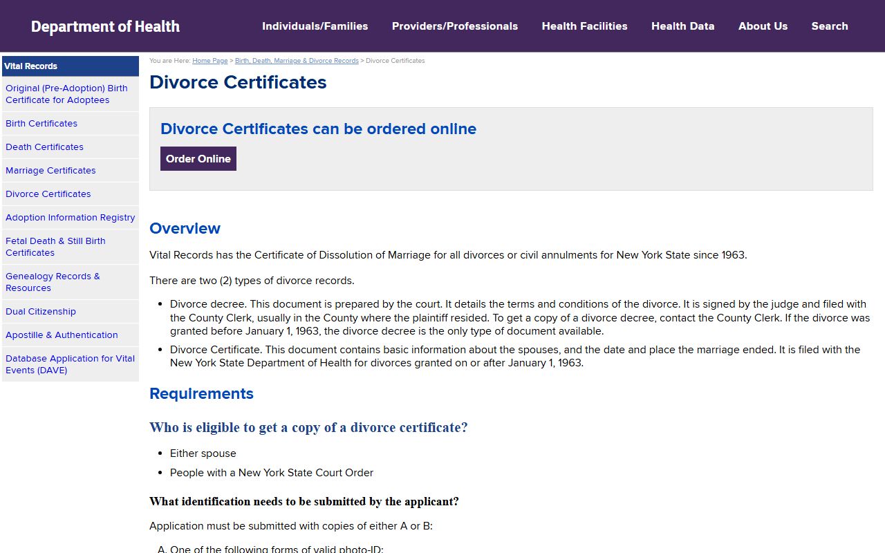 New York divorce certificate page for Bronx County divorce records
